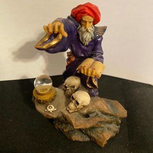 Vintage Wizard With Crystal Ball &  Skull Figurine 4.5"